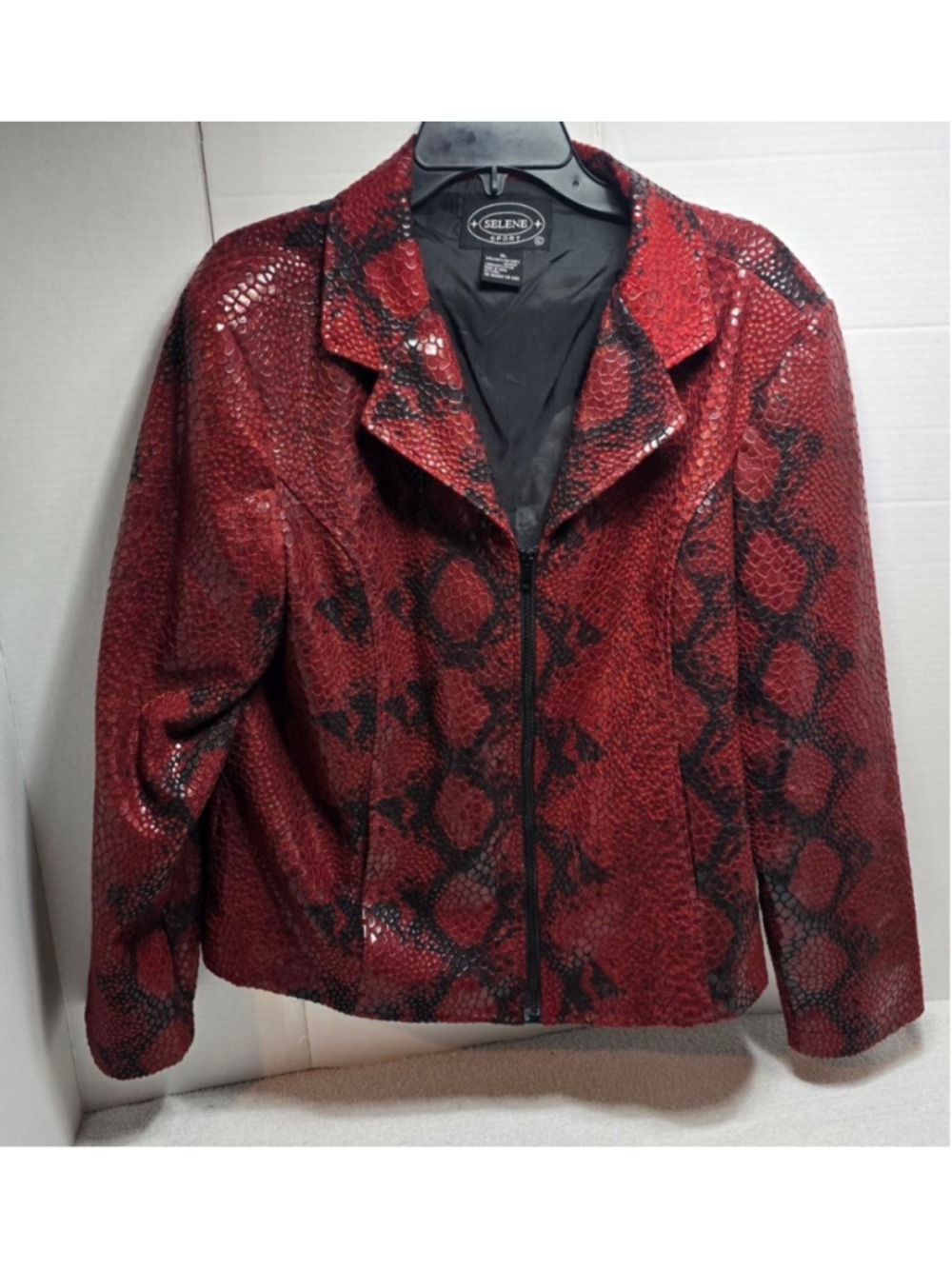 Women's Selene Sport Red & Black Snake Print Leather Jacket XL